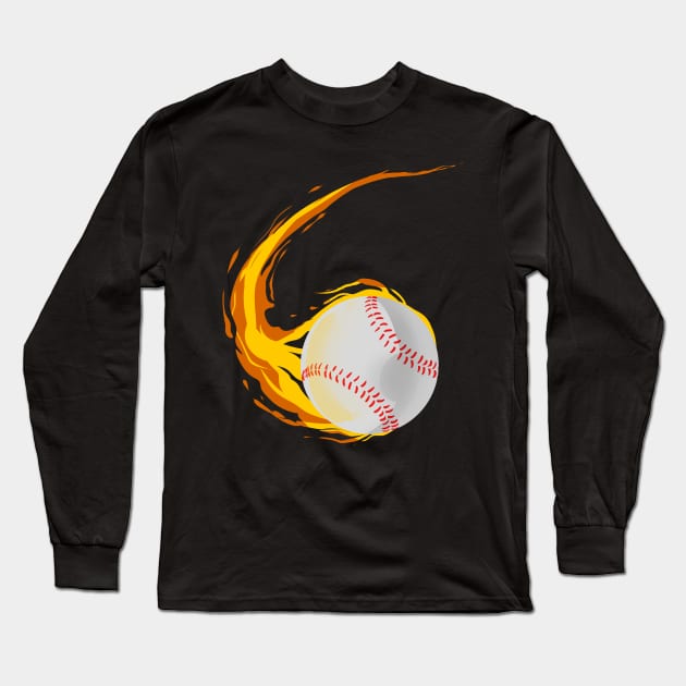 Burning Baseball Softball Long Sleeve T-Shirt by SinBle